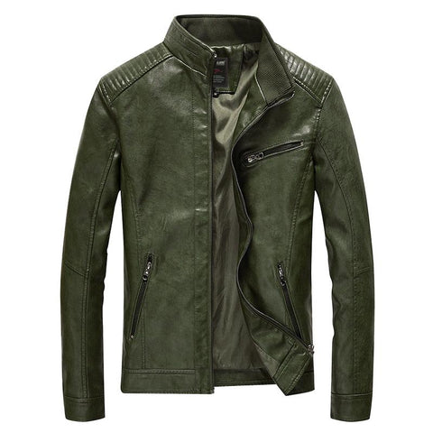 Leather Jacket Slim Fit Stand Collar PU Jacket Male-MF01362-Veeddydropshipping