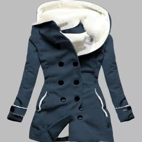 Fleece Double Breasted Hoodie Medium Length Commuter-WF00052-Veeddydropshipping