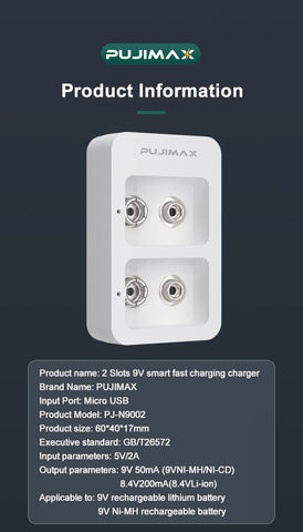 2 Slots 9V Smart Fast Battery Charger With LED Indicators USB Cable-CE00092-Veeddydropshipping