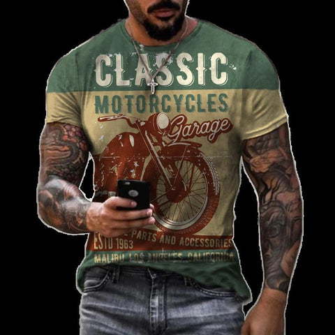 T-shirt 3D vintage motorcycle oversized T-shirt men's clothing bicycle racing T-shirt-Veeddydropshipping