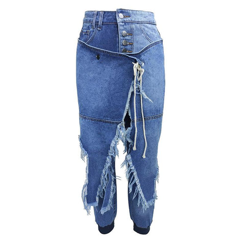Women jeans pants fashion high waist  Street dress-WF00355-Veeddydropshipping