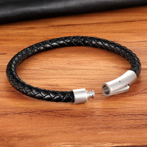New Classic Style Men Leather Bracelet Simple Black Steel Button -JW00243-Veeddydropshipping