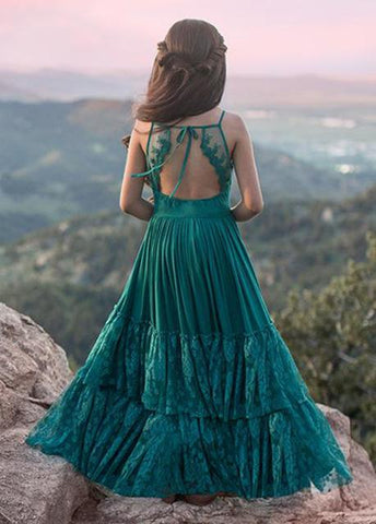 New Girl Lace Chiffon Backless Long Dress Wedding Flower Girl Fashion-TB00835-Veeddydropshipping