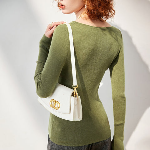 V-neck Women Undershirt Pullover Long Sleeve Casual Knitted Sweater-WF00073-Veeddydropshipping