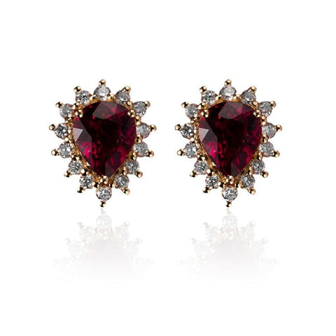 925 Sterling Silver 14k Gold Plating Inlaid Ruby Earrings  -JW00185-Veeddydropshipping