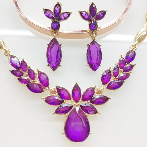Crystal Necklace Earrings Two Pieces Jewelry Sets -JW00354-Veeddydropshipping