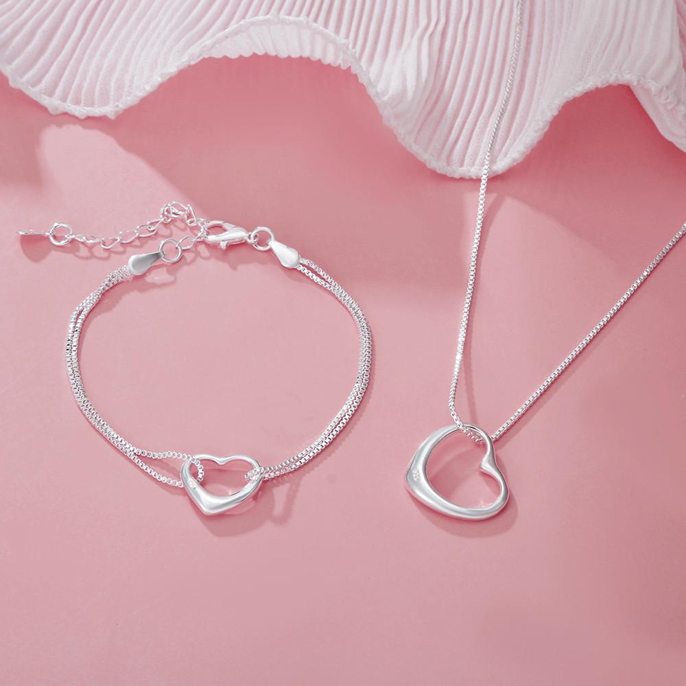 925 sterling silver Pretty heart bracelets necklaces Jewelry sets  -JW00193-Veeddydropshipping