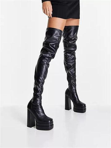 Chunky Heels Plateau Shoes Waterproof Plus Size Over-BS01009-Veeddydropshipping