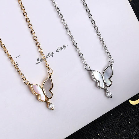 Zircon Round Bead Tassel Pendant Clavicle Chain Butterfly Necklace Women-JW01211-Veeddydropshipping