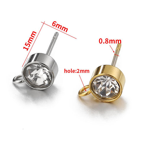 Steel Rhinestone Earring Posts  Studs with Loop Rings DIY Earrings -JW01620-Veeddydropshipping