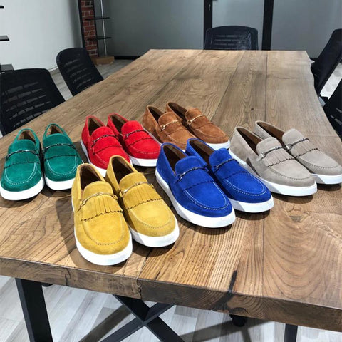 Brown Gray Yellow  Faux Suede Shoes for Men with Free-BS01393-Veeddydropshipping