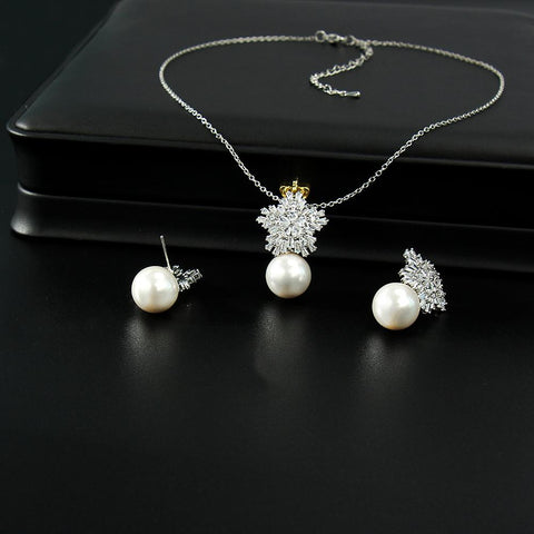 Classic Fashion  Zircon Pearl Earrings Necklaces Jewelry Sets   -JW00365-Veeddydropshipping