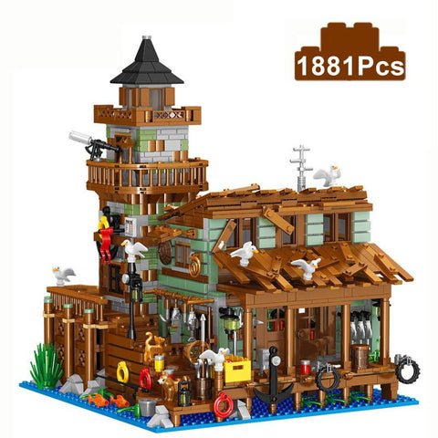 Creative Micro Fisherman Cabin Wharf Wooden House Model Building Blocks-TB01481-Veeddydropshipping