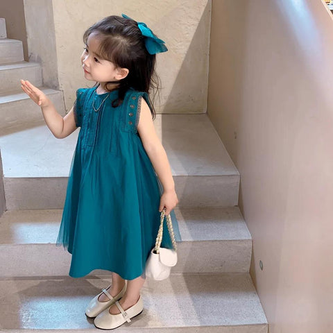 baby girl dresses summer solid cotton sleeveless dress for girls 2-10 year-TB00858-Veeddydropshipping