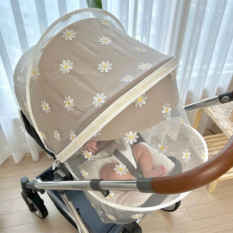 Summer Cart Mosquito Net Baby Stroller Accessories Daisy Embroidery Mesh-TB00402-Veeddydropshipping