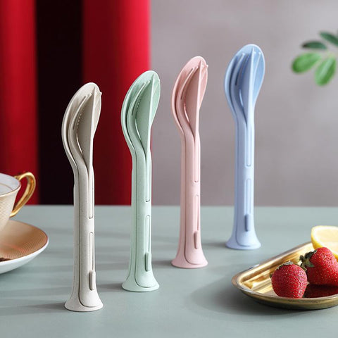 Travel Cutlery Set Wheat Straw Knife Fork Spoon-HA01329-Veeddydropshipping