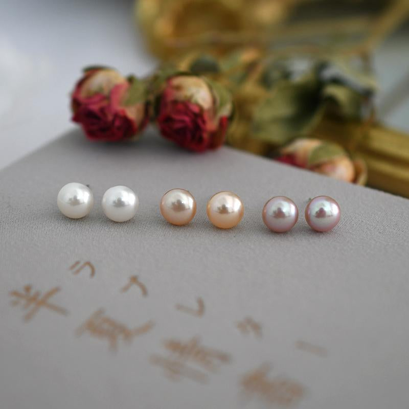 Natural Freshwater Pearl Stud Earrings 925 Sterling Silver  -JW00161-Veeddydropshipping