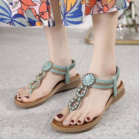 Rhinestones Slipper comfortable round head seaside resort large-BS00874-Veeddydropshipping