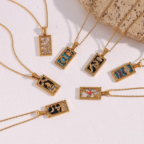 Stainless Steel Tarot Necklaces  Jewelry Colorful Meaningful Moon Sun-JW01176-Veeddydropshipping