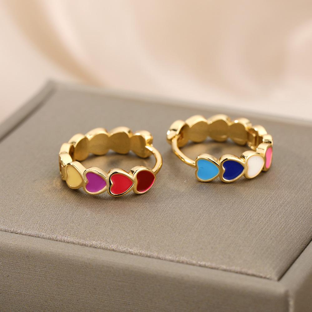 Heart Earrings  Stainless Steel Enamel Geometric Hoop Earring -JW01439-Veeddydropshipping