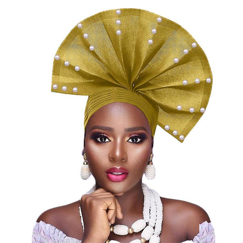 African Headtie With Beads Cap-WF01500-Veeddydropshipping