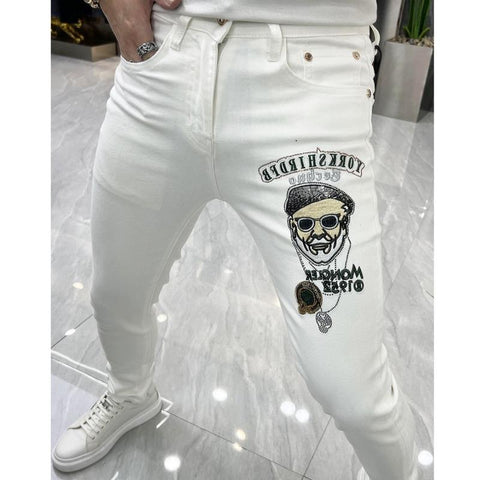 portrait Pattern Jean Men Slim Little Feet Trend Heavy-MF00571-Veeddydropshipping