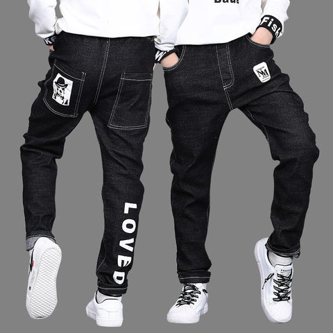 Casual Big Boys Jeans Pants Autumn Washing Black Denim Trousers Kids-TB01294-Veeddydropshipping