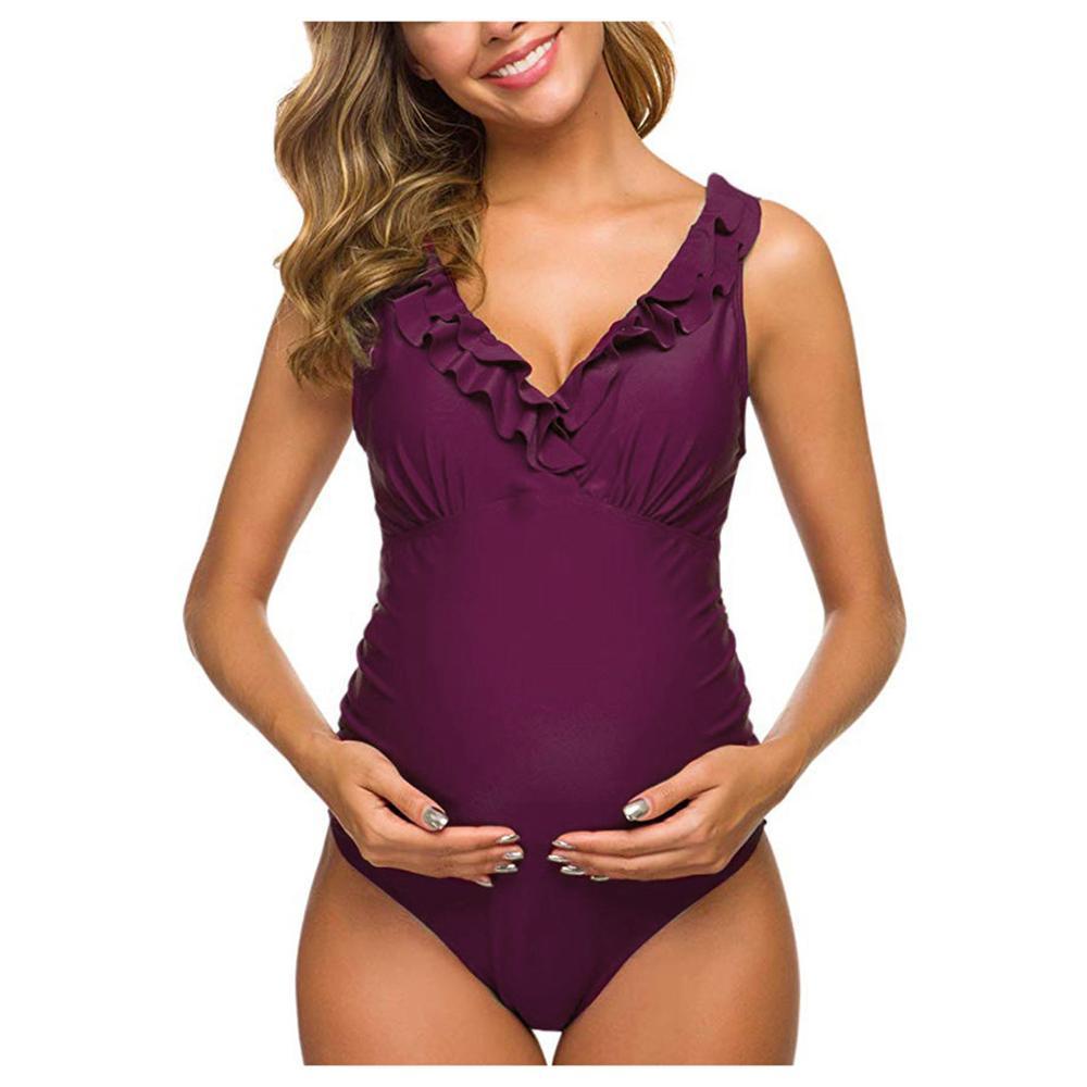 Pregnant Woman Sexy Swimsuit Maternity Solid Backless Bikinis Falbala Ruffle Beachwear-OS00228-Veeddydropshipping