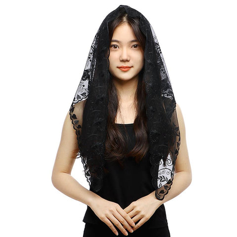 Women Head Covering Scarf Lace Church Veil-WF01466-Veeddydropshipping