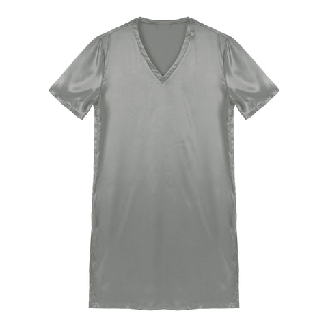 Sleep Tops V Neck Short Sleeve Sleepwear Soft Nightclothes Sides Split-MF01607-Veeddydropshipping