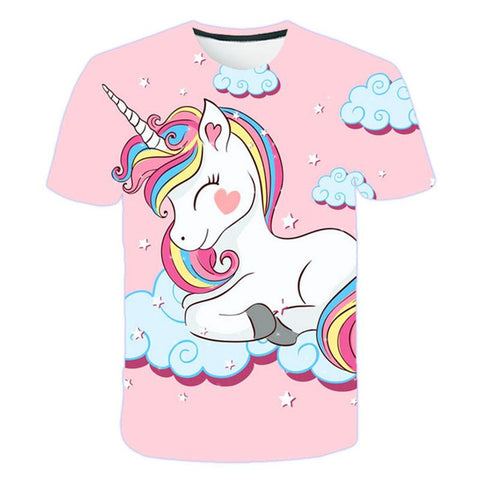 3D Boy Girl Clothes Unicorn Printed T-shirt Summer Wild Face Casual-TB01153-Veeddydropshipping