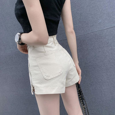 Zipper Shorts Jeans Women Loose High Waist-WF00521-Veeddydropshipping