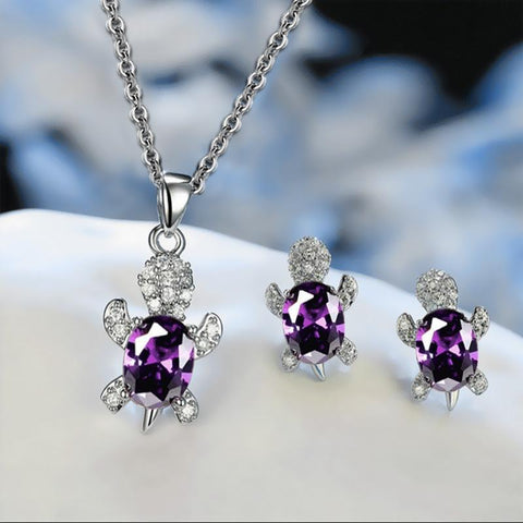 Fashion Simple Crystal Turtle Earrings Necklace Set Women-JW01345--Veeddydropshipping