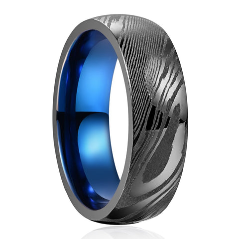 Damascus steel Ring Steel Black Damascus Gold Line Two-tone -JW00320-Veeddydropshipping