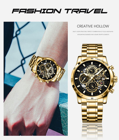 Quartz Watch Men Gold Black Mens Watches Waterproof -JW00649-Veeddydropshipping