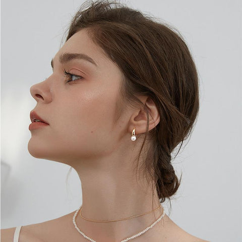 Simple Celebrity Style Gold Pearl Drop Earrings For Woman-JW00145-Veeddydropshipping