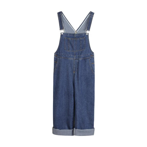 Large Loose Pockets Student Denim Suspender Pants-WF00367-Veeddydropshipping