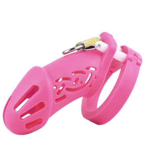 Pink Silicone Chastity Cage with 5 Penis Rings Soft Adjustable Cock Lock Flexible -BH01210-Veeddydropshipping