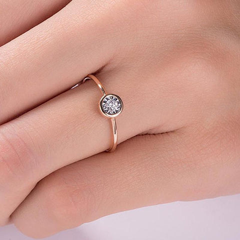 10K yellow Gold  Moissanite Bezel Set Engagement Ring  -JW00089-Veeddydropshipping