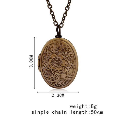 Flower Stripe Locket Pendant Necklace Vintage jewelry-JW01196-Veeddydropshipping