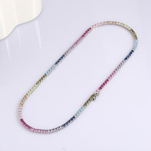 Real 925 Sterling Silver Tennis Chain Necklace-JW00093- Veeddydropshipping