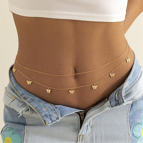 Gold Plate  Sexy Double Thin Chain Women Waist Chain  Body Jewelry-JW01371-Veeddydropshipping