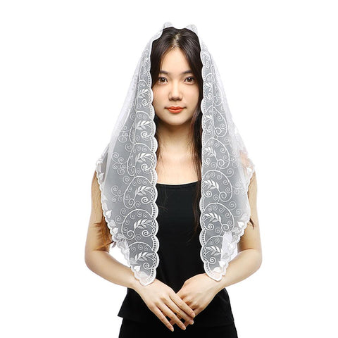 Women Head Covering Scarf Lace Church Veil-WF01466-Veeddydropshipping