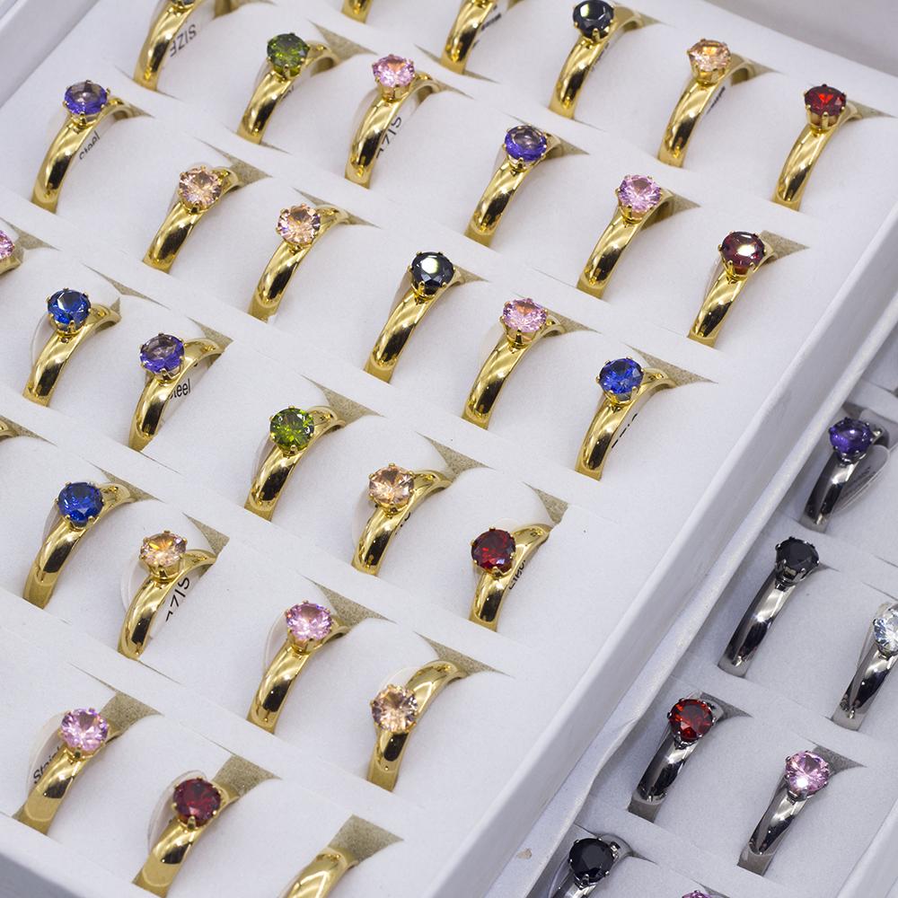 Fashion Colorful Rhinestone Crystal Stainless Steel Rings  -JW00399-Veeddydropshipping