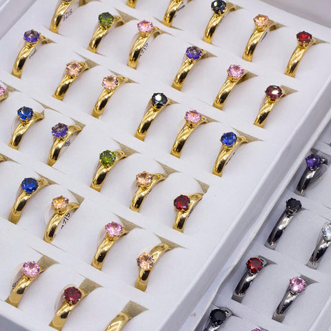 Fashion Colorful Rhinestone Crystal Stainless Steel Rings  -JW00399-Veeddydropshipping