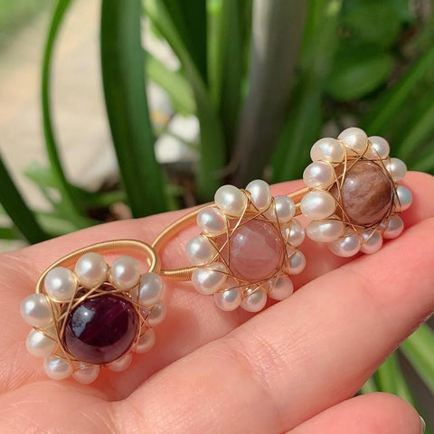 Elegant Natural Freshwater Pearl Rings Jewelry Open Rings -JW00444-Veeddydropshipping
