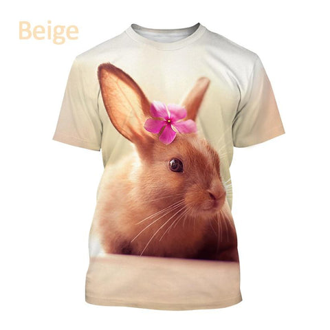 Casual T-shirt Cute Rabbit Pattern Summer Unisex Short Sleeve Round Neck Hip Hop T-Shirt-Veeddydropshipping