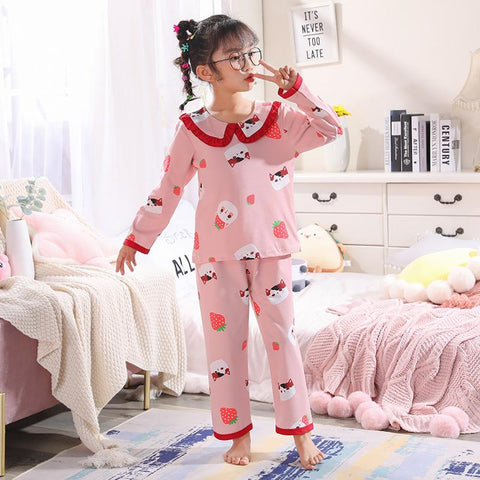 3-14 Year Wear BIG Girl Spring Autumn Long Sleeve Cute Pajamas Sets-TB01105-Veeddydropshipping