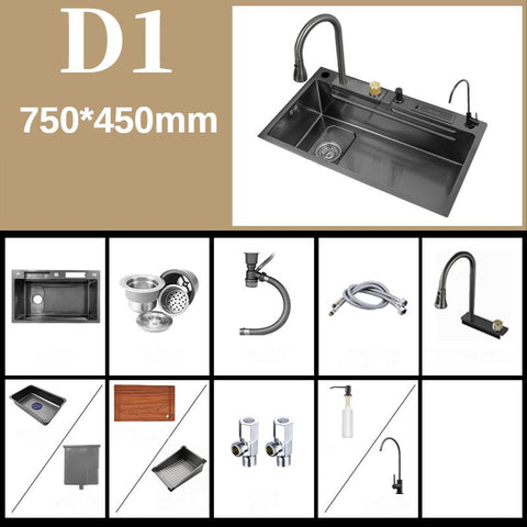 Kitchen Waterfall Sink Digital Display Large Single-TI00635-Veeddydropshipping