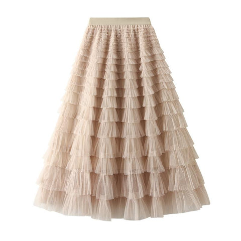 Party Skirt Elastic High Waist Long Tulle Skirt-WF00425-Veeddydropshipping